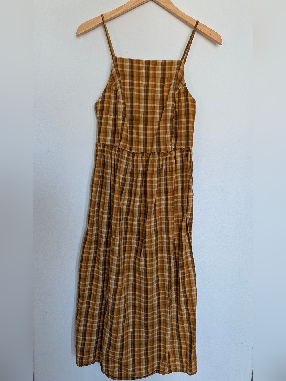 Old Navy Square Neck Cami Midi Dress Size Medium Gold Yellow Brown with Pockets